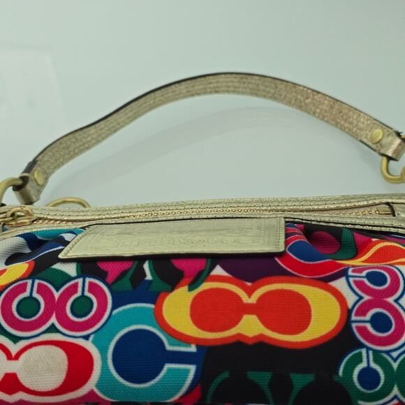 Coach Poppy Glam Op Art Colorful Wristlet Purse Clutch Metallic Gold - Picture 15 of 16